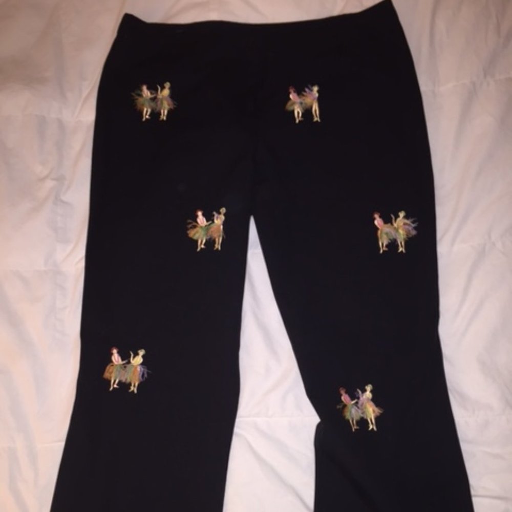NWT CJ Laing Hula Girl Crop Pants Black Sz 12